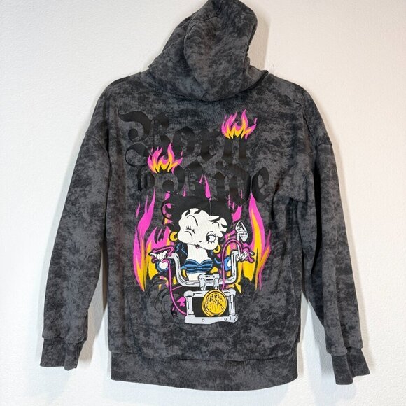 Betty Boop Hoodie Sweatshirt Gray Born to Ride XS - Picture 3 of 8